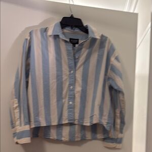 J. Crew Collection Blue and Cream Striped Crop Shirt